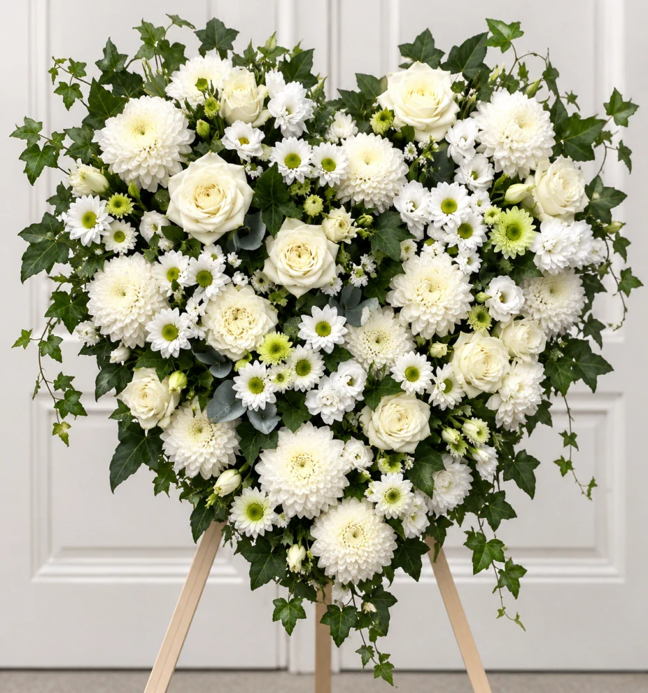 Smuteční srdce Pure White – cca 70 cm