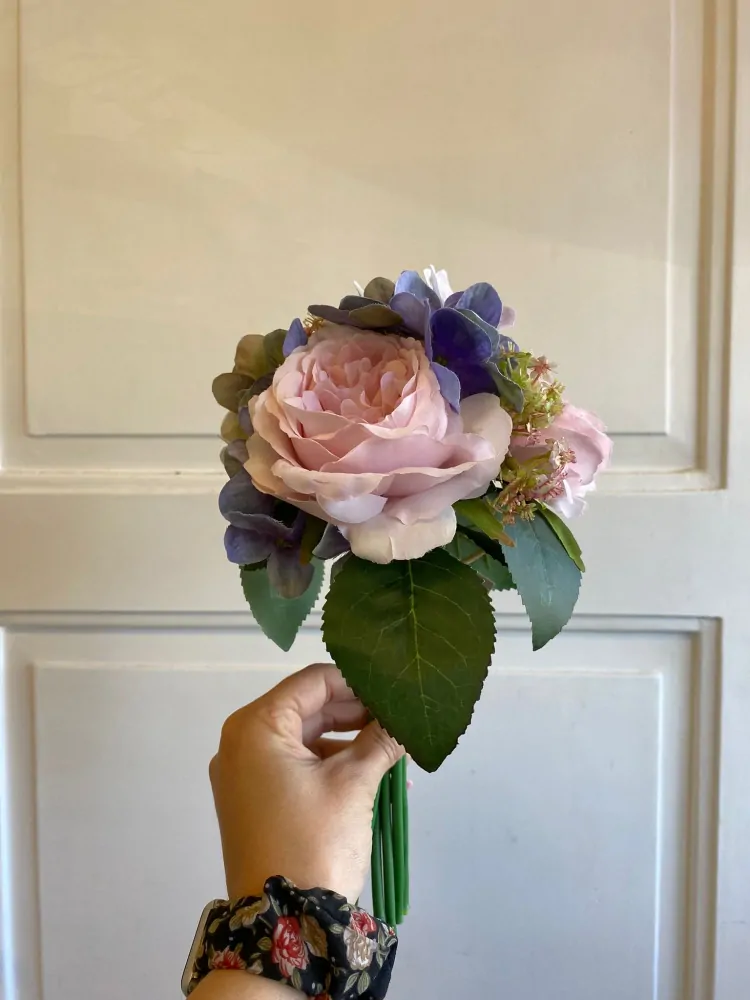 Umělá květina - mix Pivoňka s modrou hortensií
