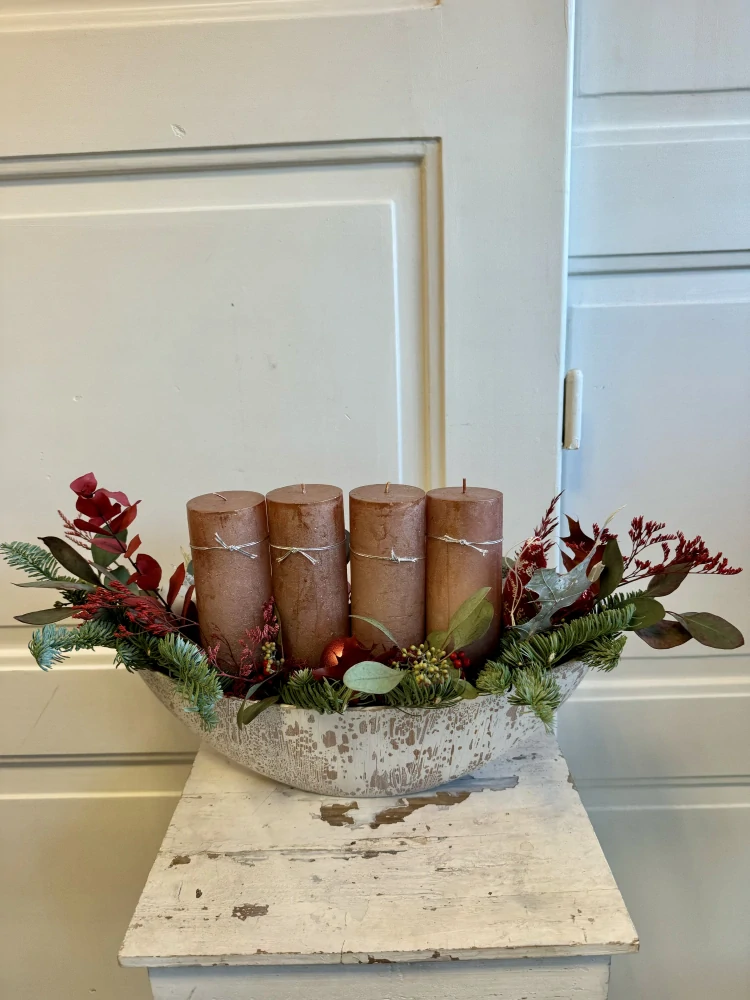 Svícen adventní měděný a červený 