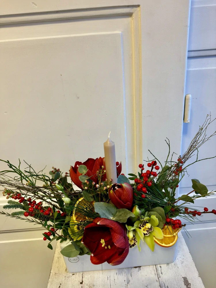 Aranžmá zimní červený amarylis 