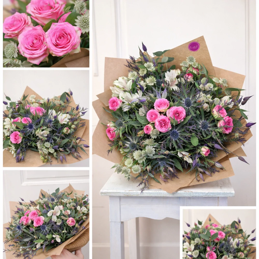 Romantická kytice s růžemi a lučním nádechem