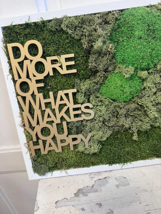 Mechový obraz „Do More of What Makes You Happy“ – 35 × 35 cm