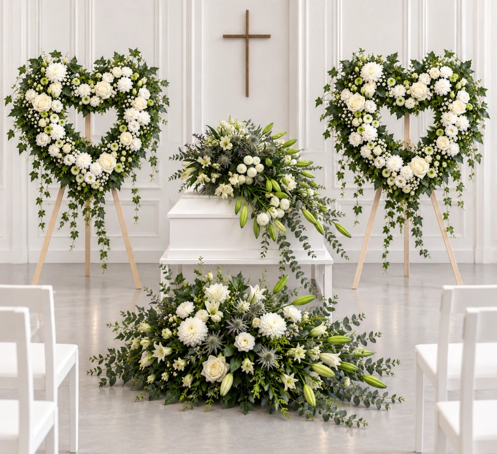 Smuteční srdce Pure White – cca 70 cm