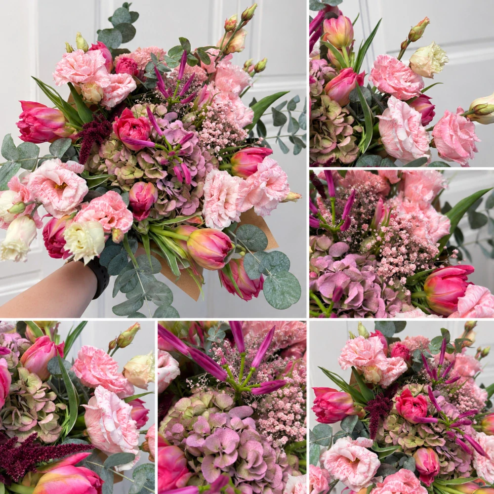 Elegance Eustoma a Tulipány s lučním kvítím