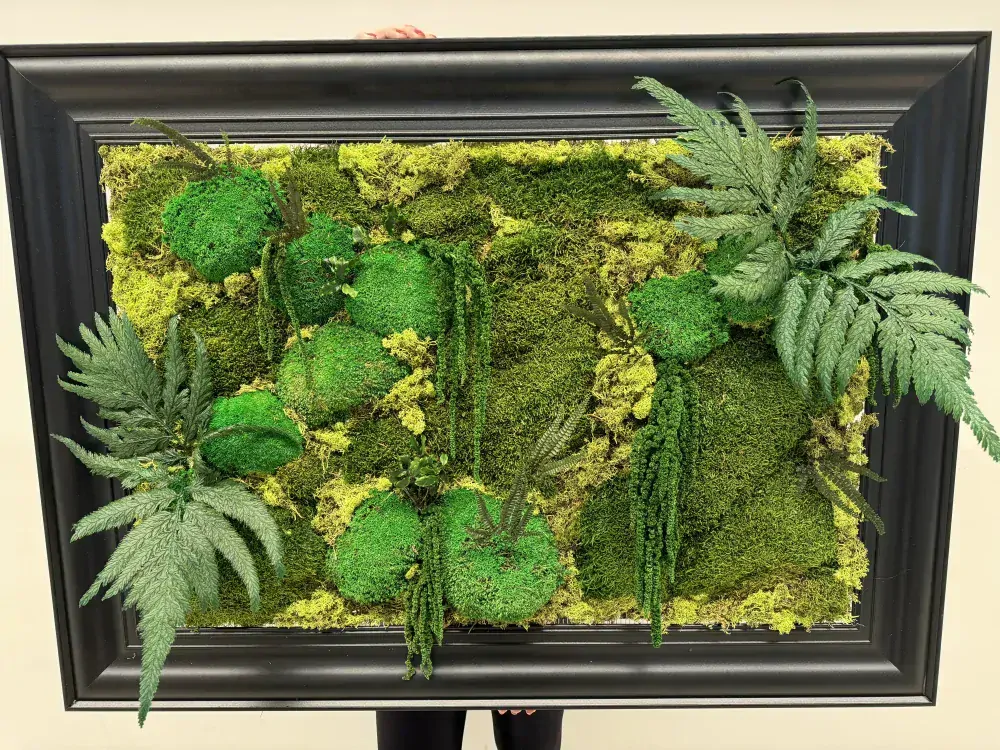 Mechový obraz s rostlinami - černý rám 