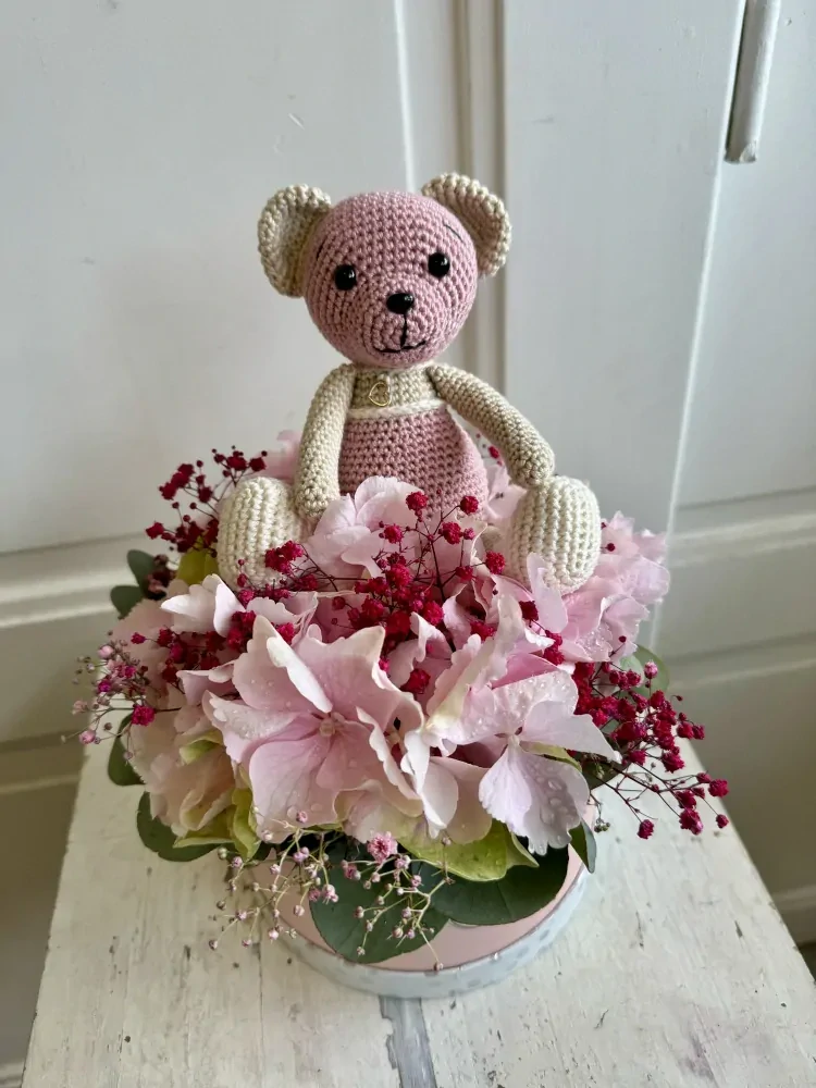 Flower box - hortensie s medvídkem 