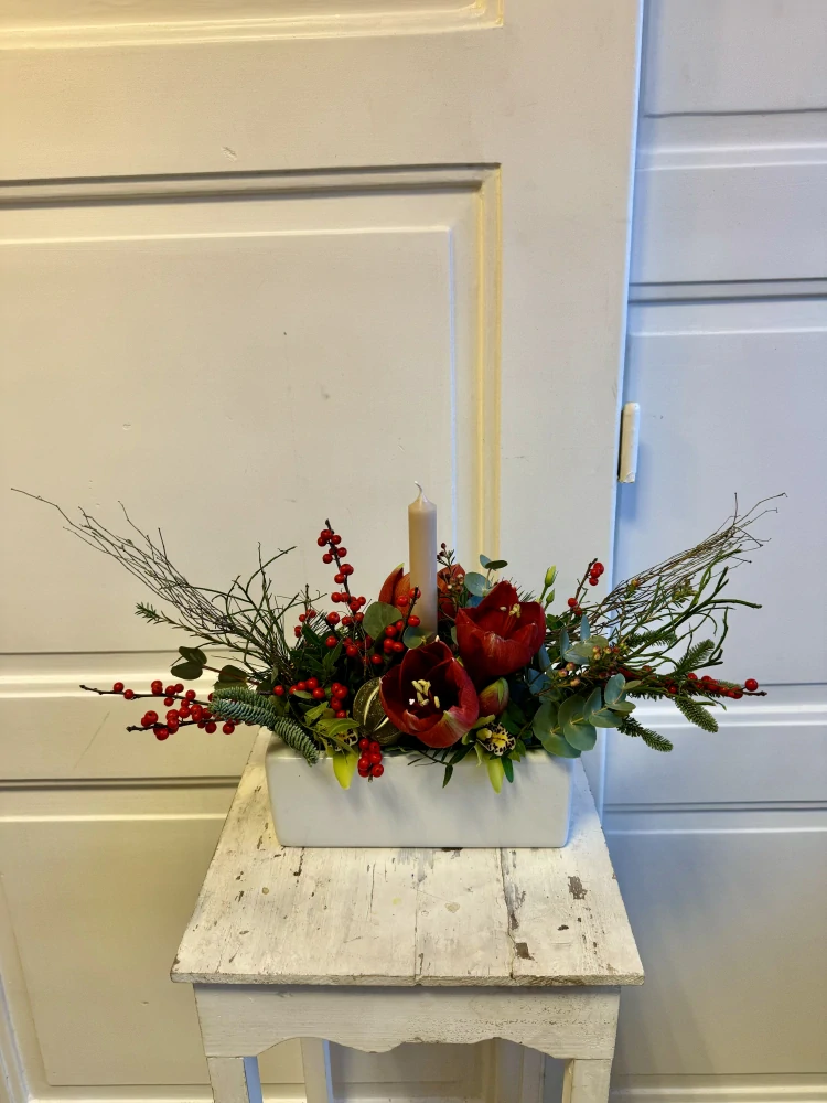 Aranžmá zimní červený amarylis 