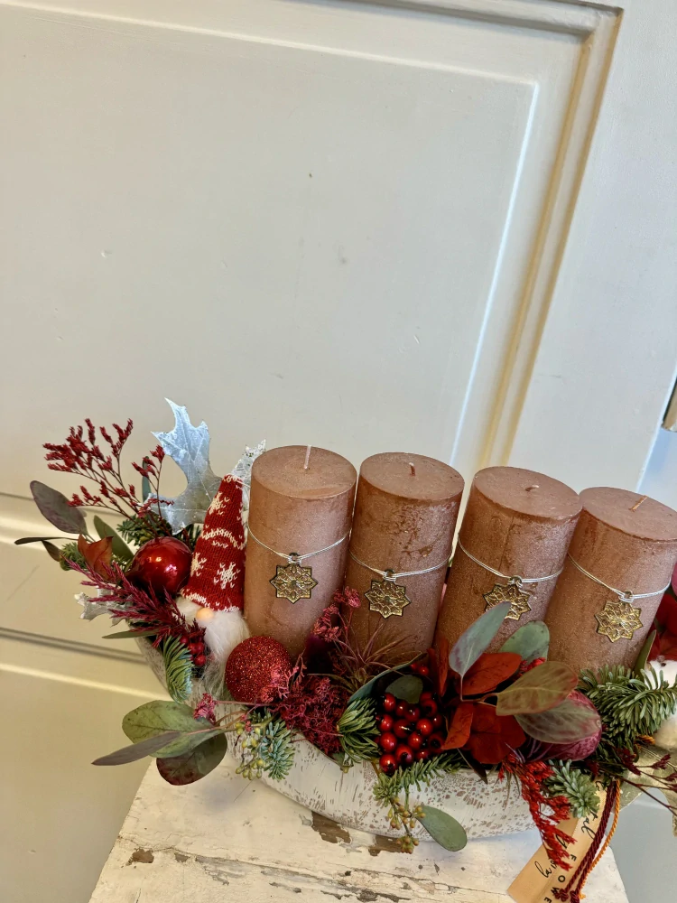 Svícen adventní měděný a červený 