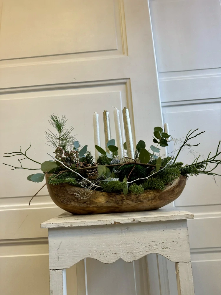 Adventní svícen v teakové nádobě  přírodní 