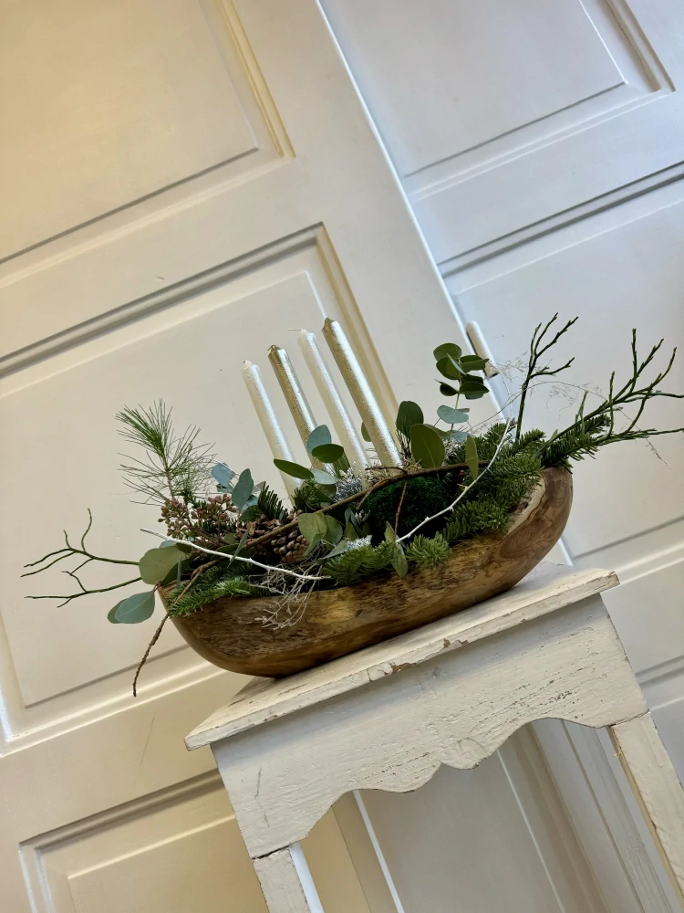 Adventní svícen v teakové nádobě  přírodní 