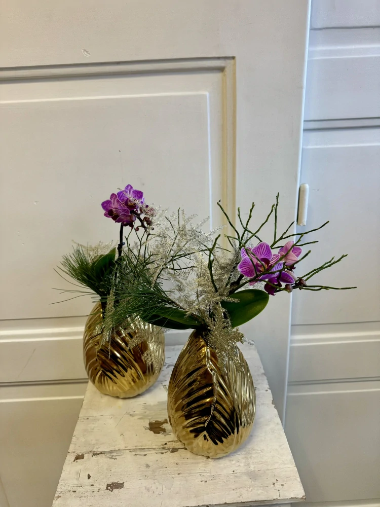 Zimní dekorace s orchidejí v kvetináčku