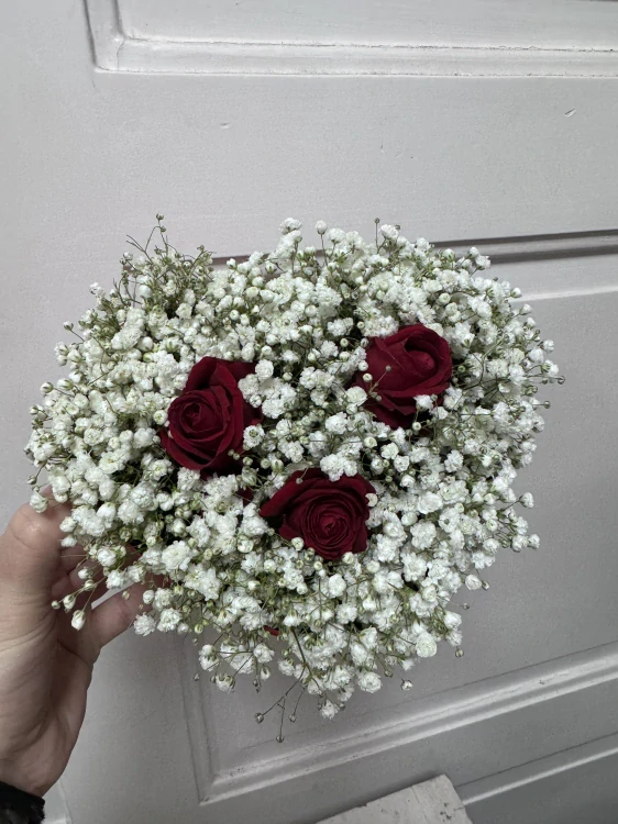 Flower box - srdce 3ks  růže a nevěstin závoj 